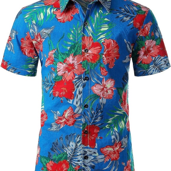 Men's Flower Casual Button Down Short Sleeve Hawaiian Shirt Suits - Picture 3 of 7